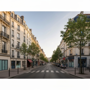 Vue aérienne du quartier du Guichet à Orsay avec le RER B passant à proximité des appartements